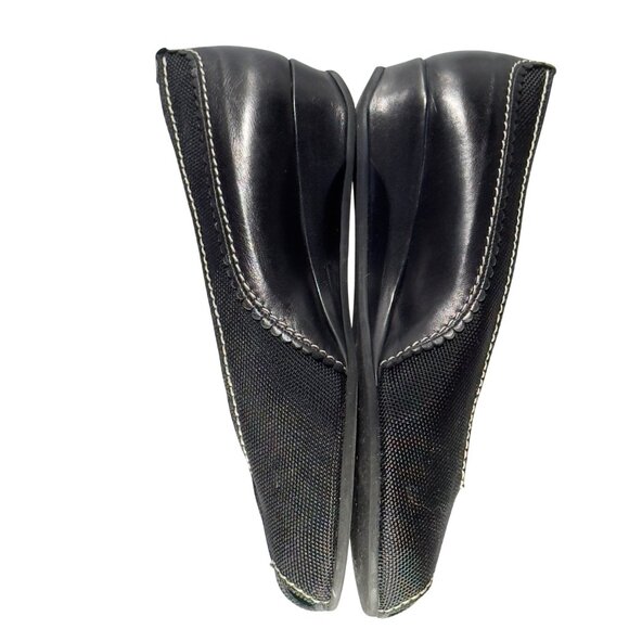 Thierry Rabotin Womens Black Peep-Toe Wedges Italian-Made Leather Fabric Size 38 - Picture 4 of 9